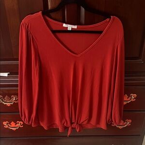 Green Envelope bell sleeve peasant sleeve tie in front burnt orange auburn rust